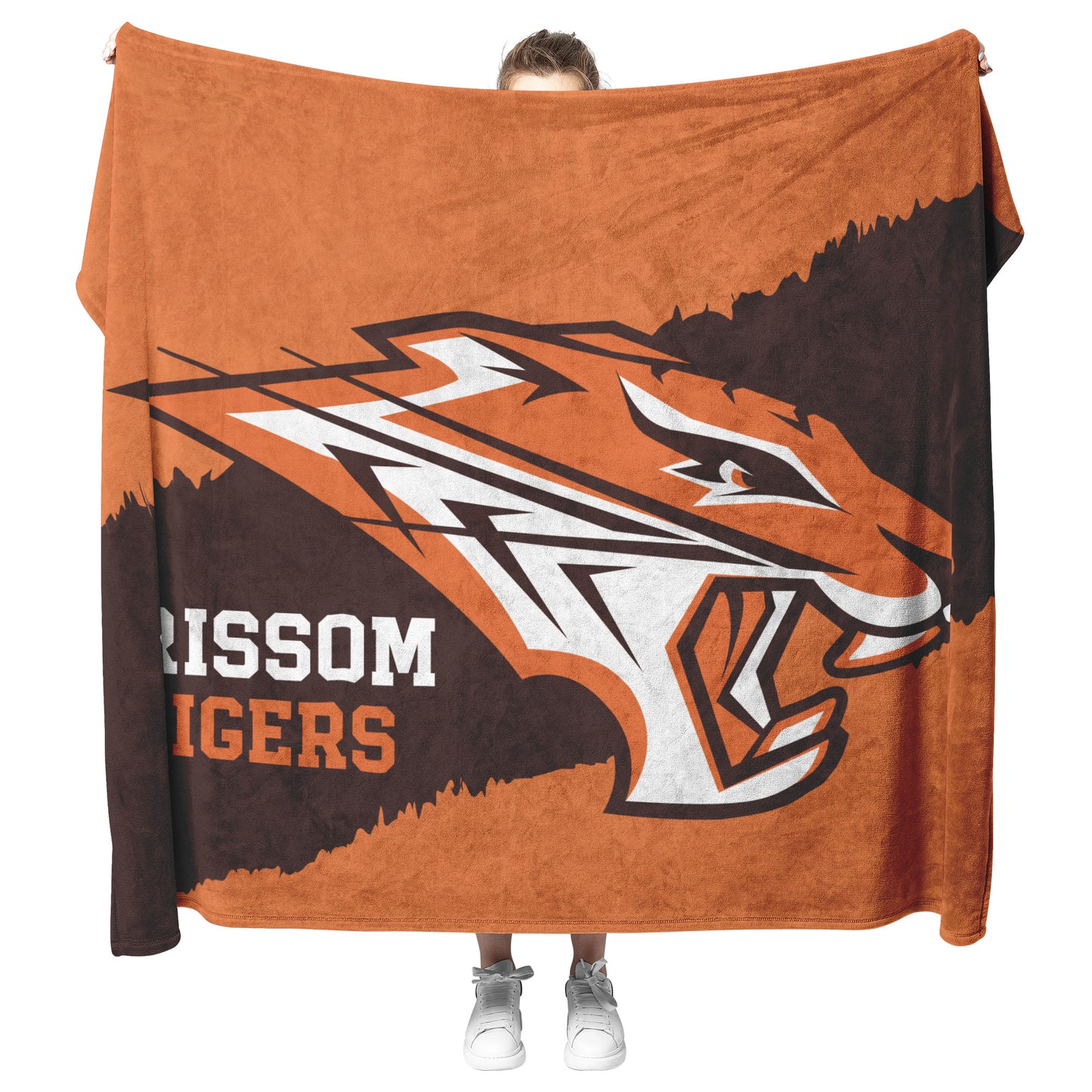 Grissom Tiger's Logo Rustic Orange Velveteen Plush Blanket