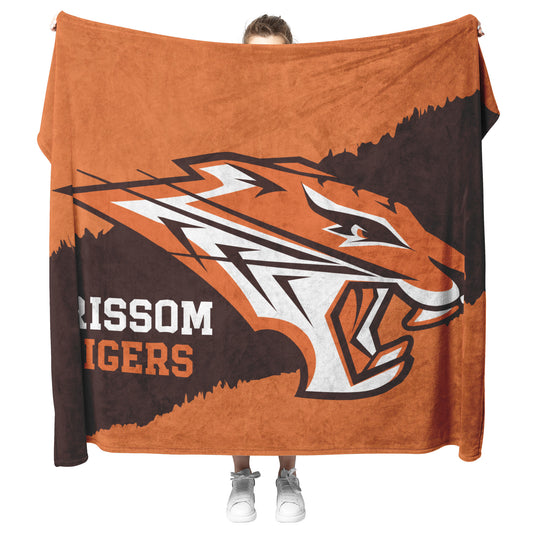 Grissom Tiger's Logo Rustic Orange Velveteen Plush Blanket