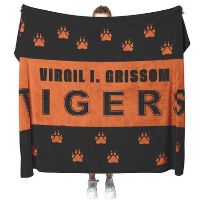 Virgil I. Grissom Tiger Paw Prints Black/Orange Velveteen Plush Blanket