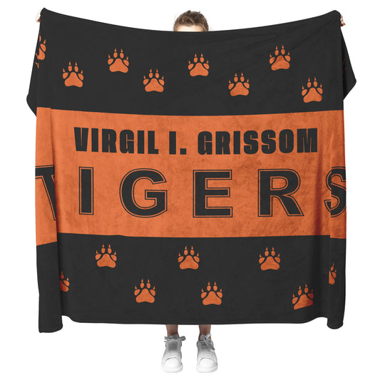 Virgil I. Grissom Tiger Paw Prints Black/Orange Velveteen Plush Blanket