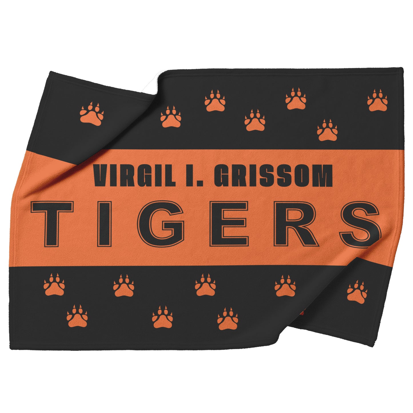 Virgil I. Grissom Tiger Paw Prints Black/Orange Velveteen Plush Blanket
