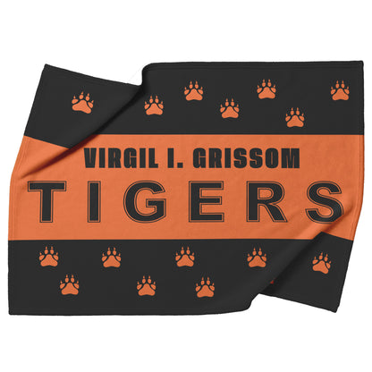 Virgil I. Grissom Tiger Paw Prints Black/Orange Velveteen Plush Blanket