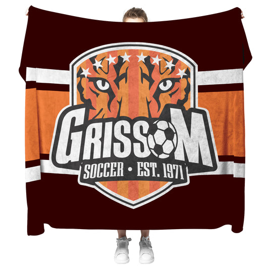 Grissom Men's Soccer Logo Brown/Orange Plush Blanket