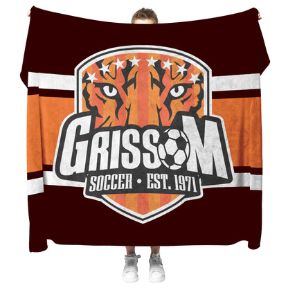 Grissom Men's Soccer Logo Brown/Orange Plush Blanket