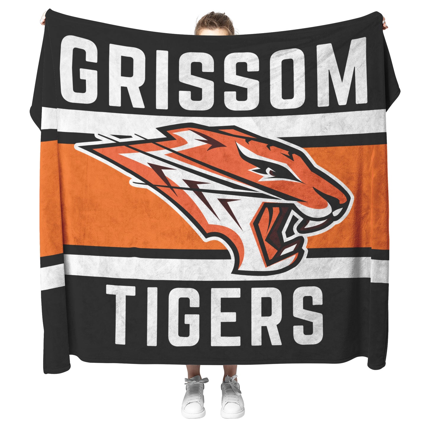 Grissom Tiger's Logo Black/Orange Plush Blanket