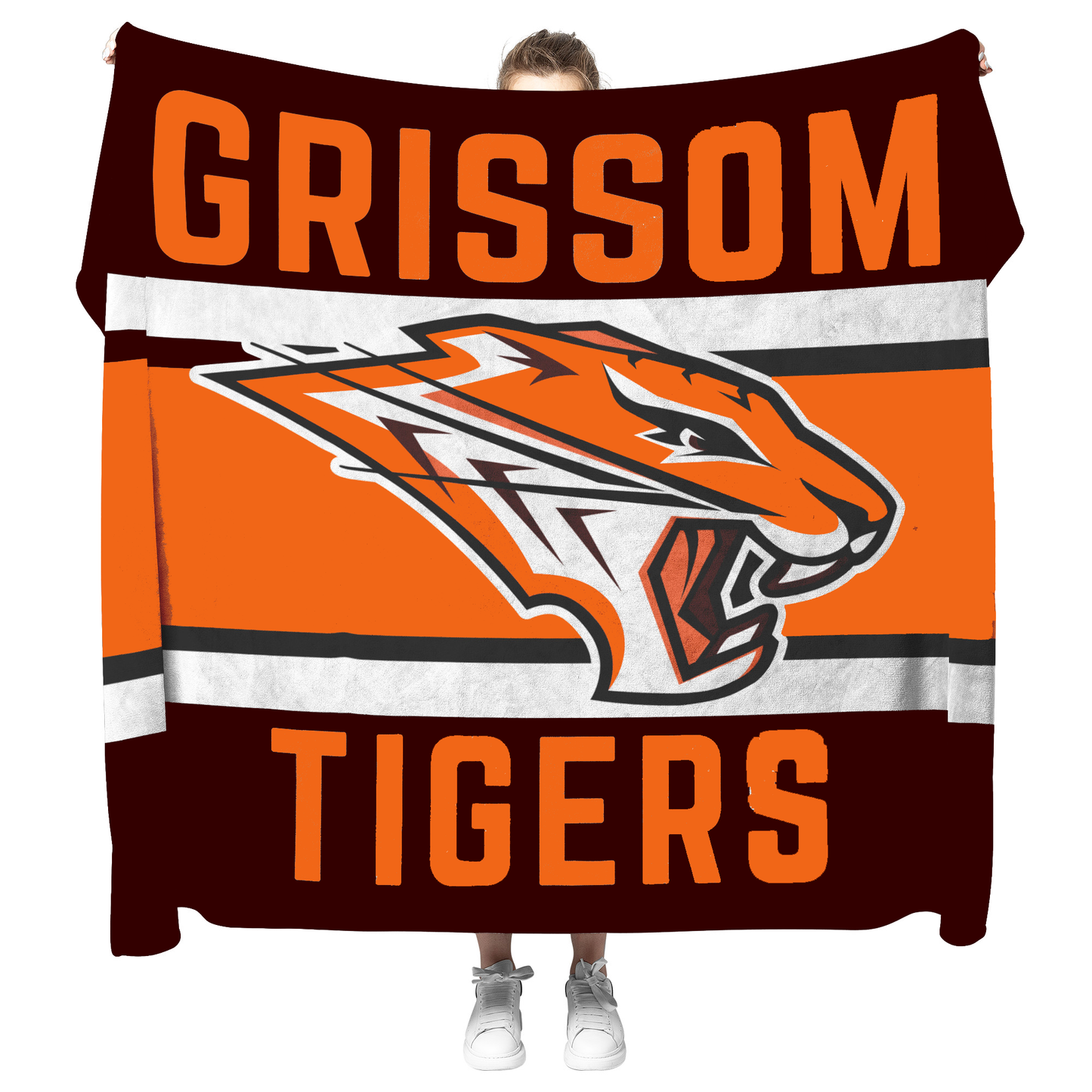 Grissom Tiger's Soccer Logo Brown/Orange Velveteen Plush Blanket