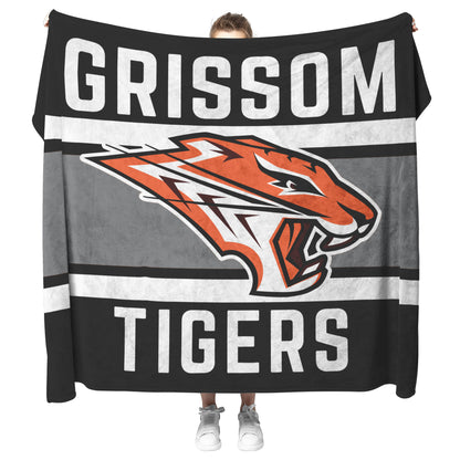 Grissom Tigers Logo Black/Gray Plush Blanket