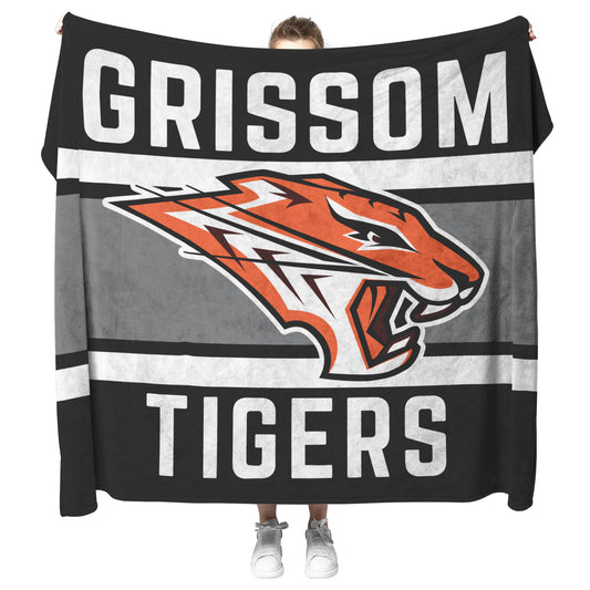 Grissom Tigers Logo Black/Gray Plush Blanket