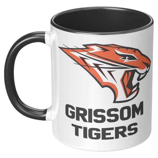 Grissom Tigers Logo Words 11oz White Accent Mug