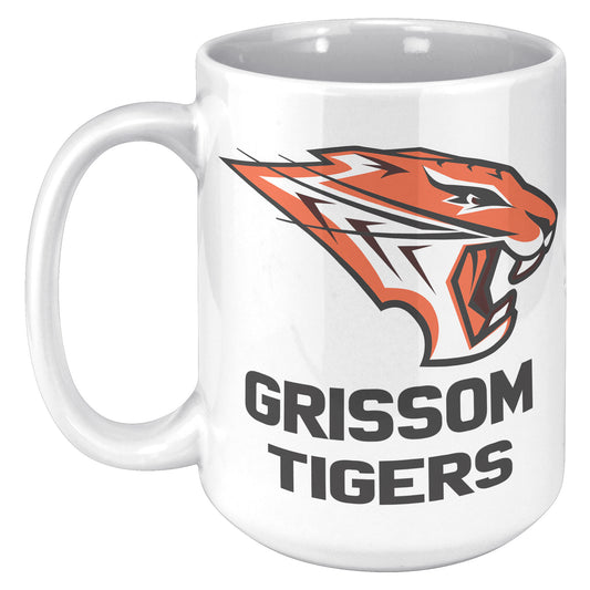 Grissom Tigers Logo Words 15 oz White Mug