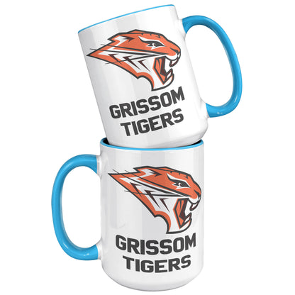 Grissom Tigers Logo Words 15oz White Accent Mug
