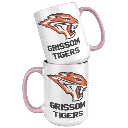 Grissom Tigers Logo Words 15oz White Accent Mug