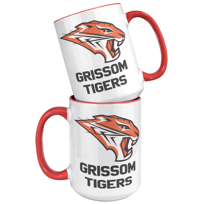 Grissom Tigers Logo Words 15oz White Accent Mug