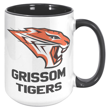 Grissom Tigers Logo Words 15oz White Accent Mug