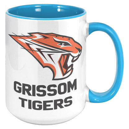 Grissom Tigers Logo Words 15oz White Accent Mug