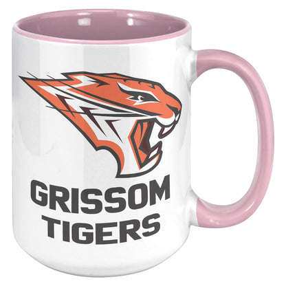 Grissom Tigers Logo Words 15oz White Accent Mug