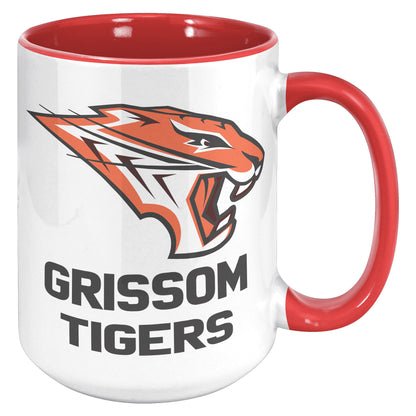 Grissom Tigers Logo Words 15oz White Accent Mug