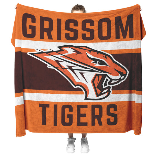 Grissom Tiger's Logo Orange/Brown Velveteen Plush Blanket