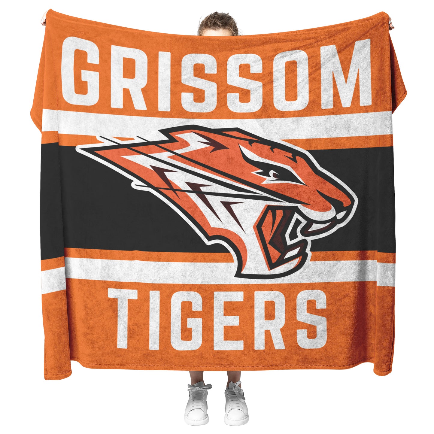 Grissom Tiger's Soccer Logo Orange/Black Velveteen Plush Blanket