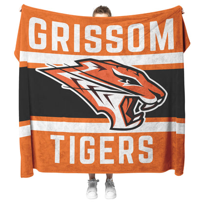 Grissom Tiger's Soccer Logo Orange/Black Velveteen Plush Blanket